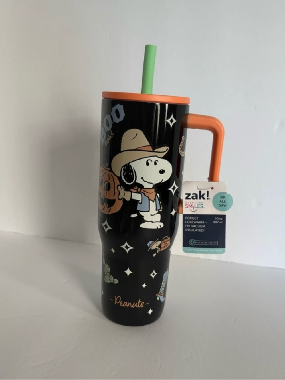 zak! Peanuts Halloween Snoopy Straw Mug Tumbler, 30 oz